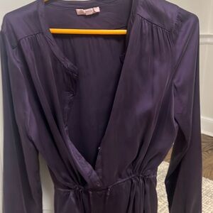 calypso silk purple dress. waisted tie and buttons